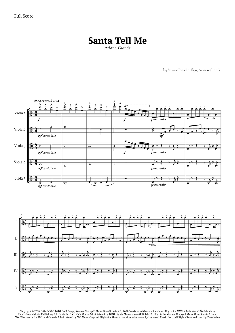 Santa Tell Me String Quintet scores gallery preview page 1