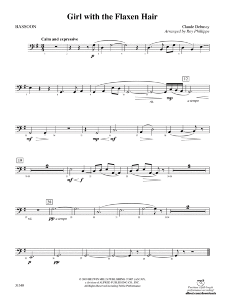 Girl with the Flaxen Hair: Bassoon Full Orchestra scores gallery preview page 1