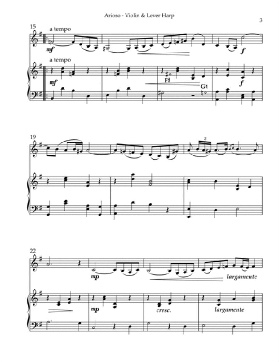 Arioso, Duet for Violin & Lever Harp String Duet scores gallery preview page 3