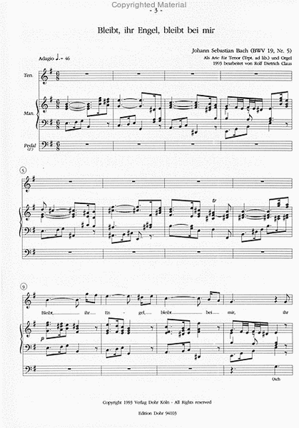 Arie BWV 19,5 "Bleibt, ihr Engel, bleibt bei mir" (für Tenor (Trompete ad lib.) und Orgel)