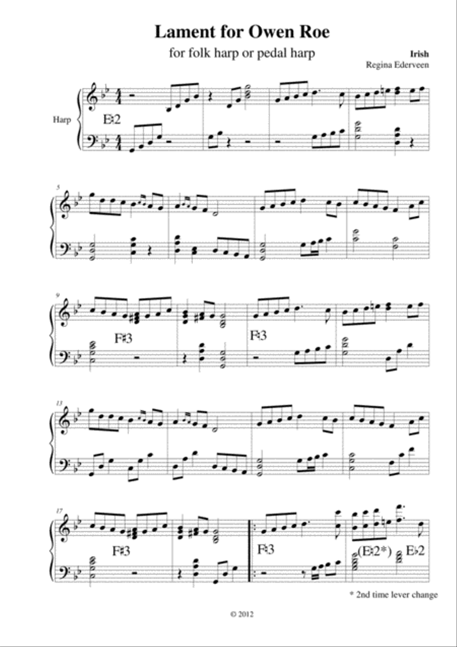 Lament for Owen Roe - harp solo Harp scores gallery preview page 1