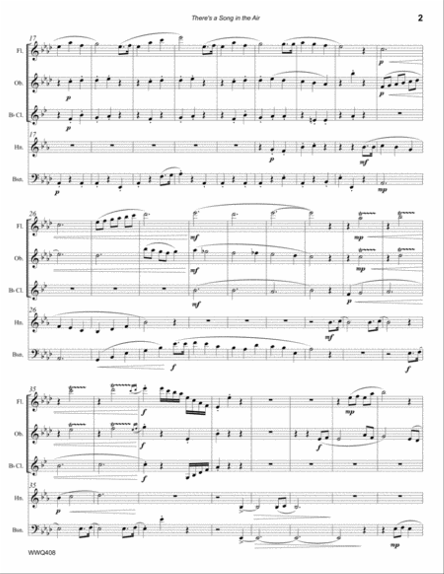 THERE'S A SONG IN THE AIR for unaccompanied WOODWIND QUINTET A Cappella scores gallery preview page 2