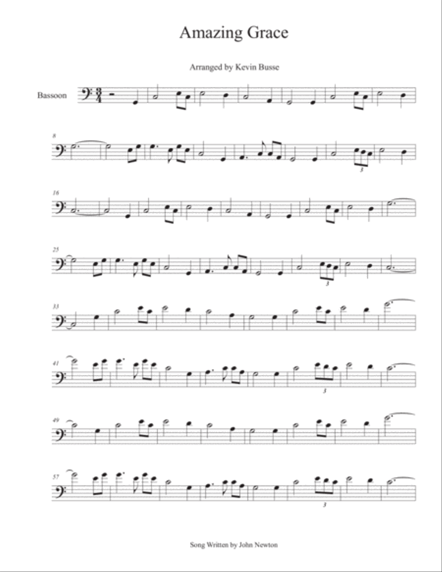 Amazing Grace - Bassoon Amazing Grace - Bassoon Bassoon Solo scores gallery preview page 1
