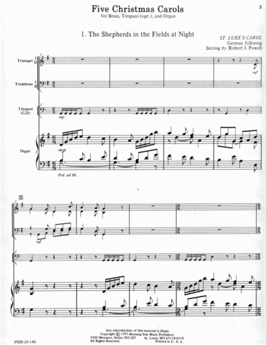 Five Christmas Carols for Brass and Organ Organ scores gallery preview page 3