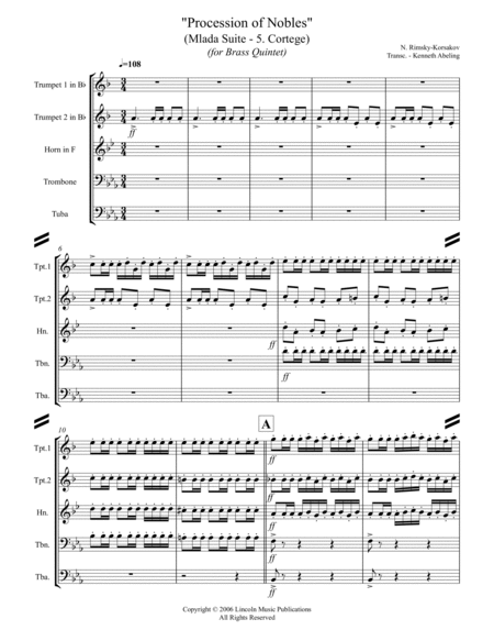 Rimsky-Korsakov – “Procession of Nobles” from Mlada (for Brass Quintet) image number null