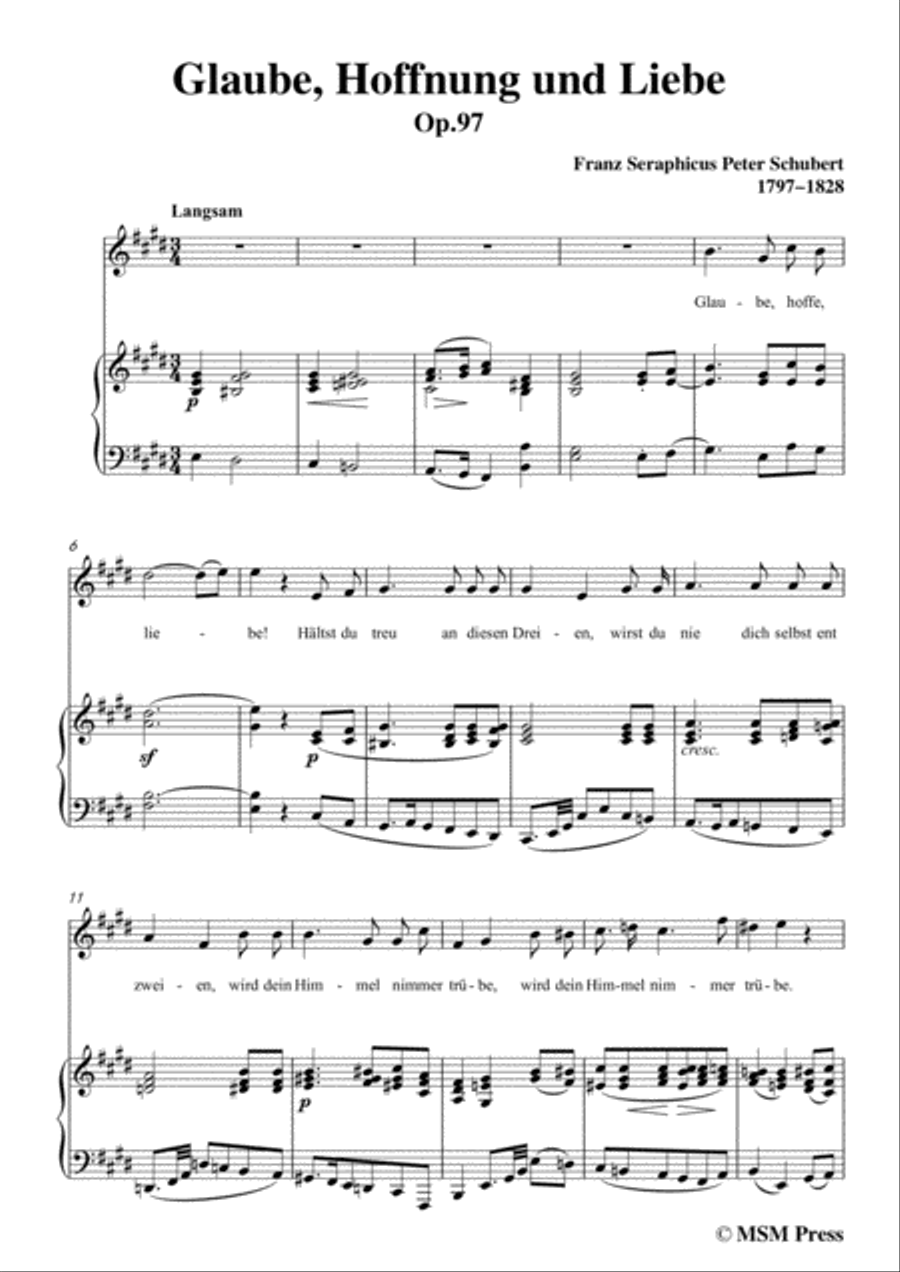 Schubert-Glaube,Hoffnung und Liebe,Op.97,in E Major,for Voice&Piano Voice scores gallery preview page 3