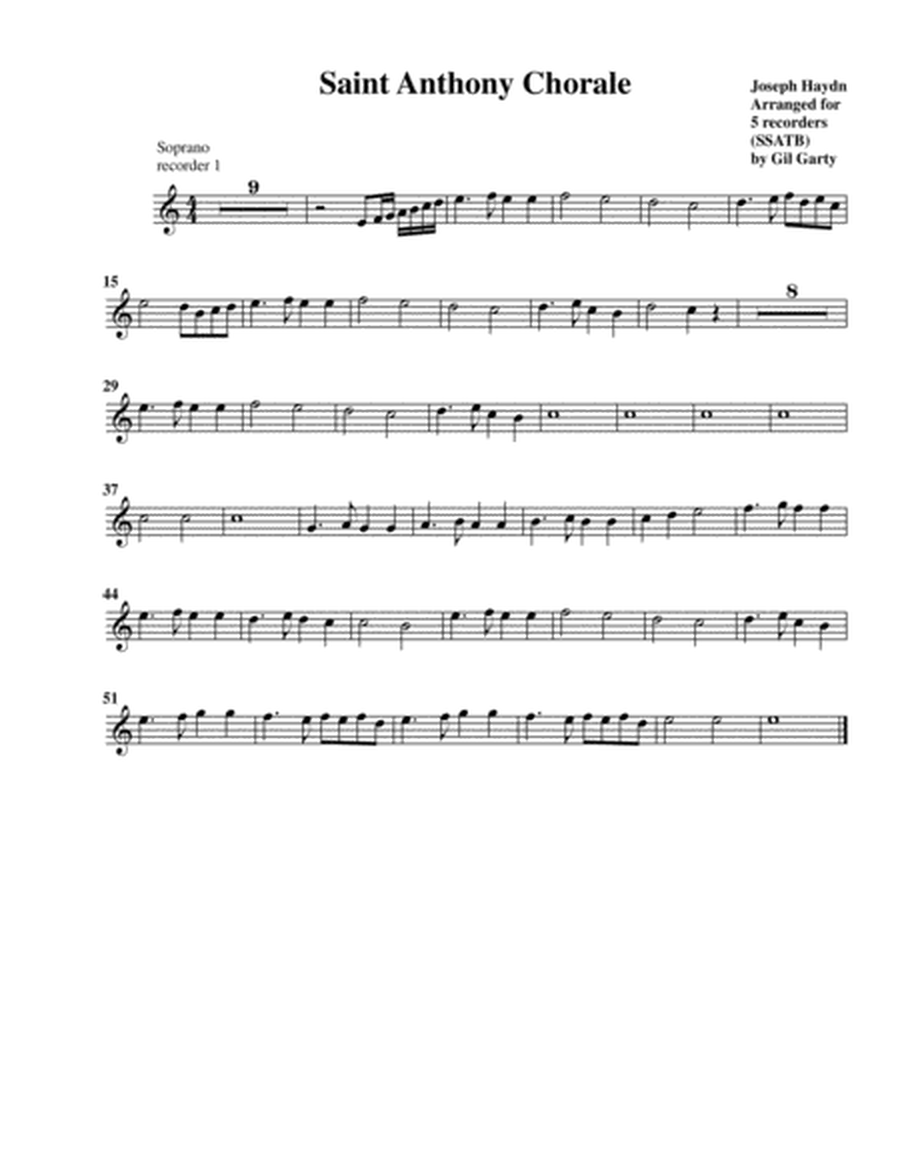 Saint Anthony Chorale (arrangement for 5 recorders)