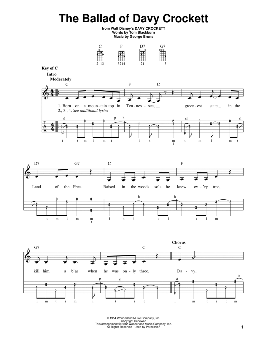 The Ballad Of Davy Crockett (from Davy Crockett) Banjo scores gallery preview page 1