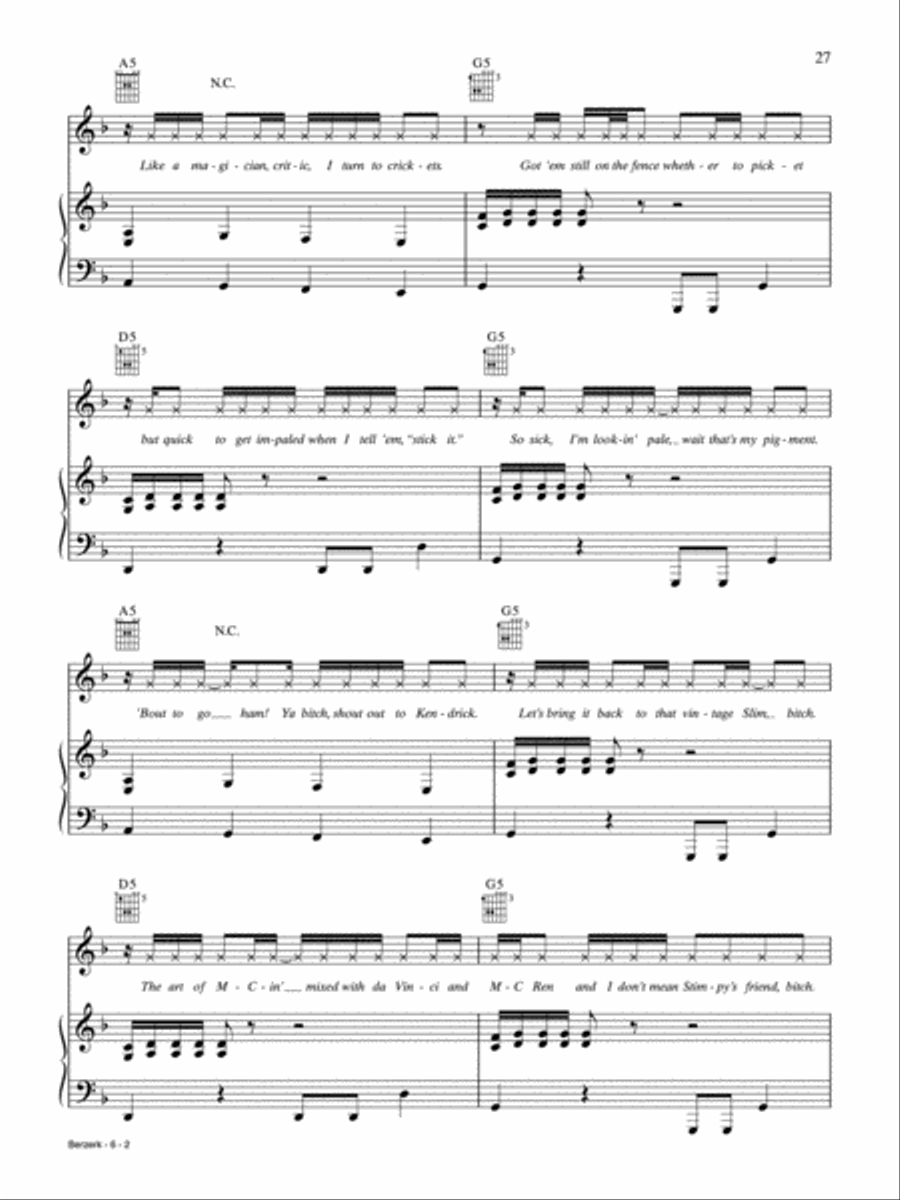 Berzerk Piano, Vocal, Guitar scores gallery preview page 2