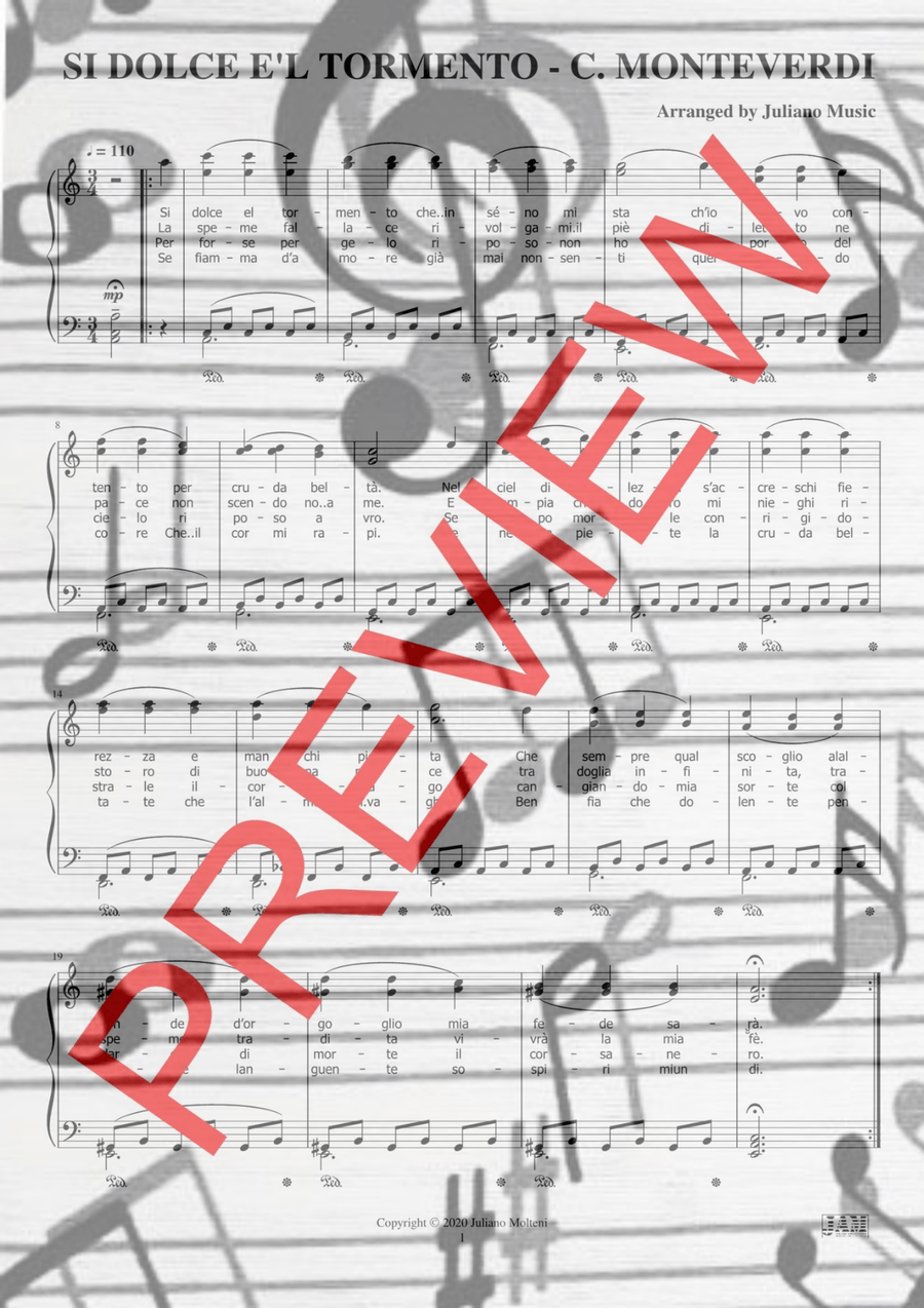 SI DOLCE E'L TORMENTO (PIANO REDUCTION WITH LYRICS) - C. MONTEVERDI Piano Method scores gallery preview page 2