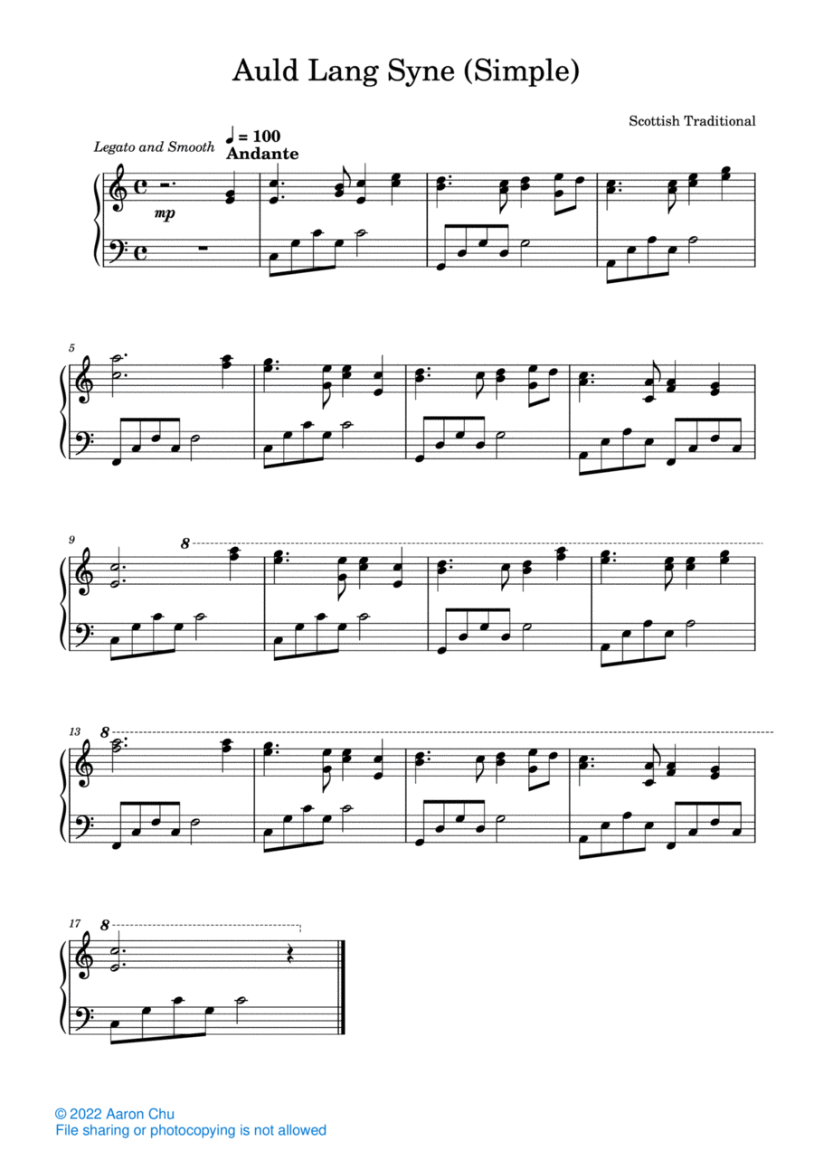 Auld Lang Syne (Simple) Piano Solo scores gallery preview page 1