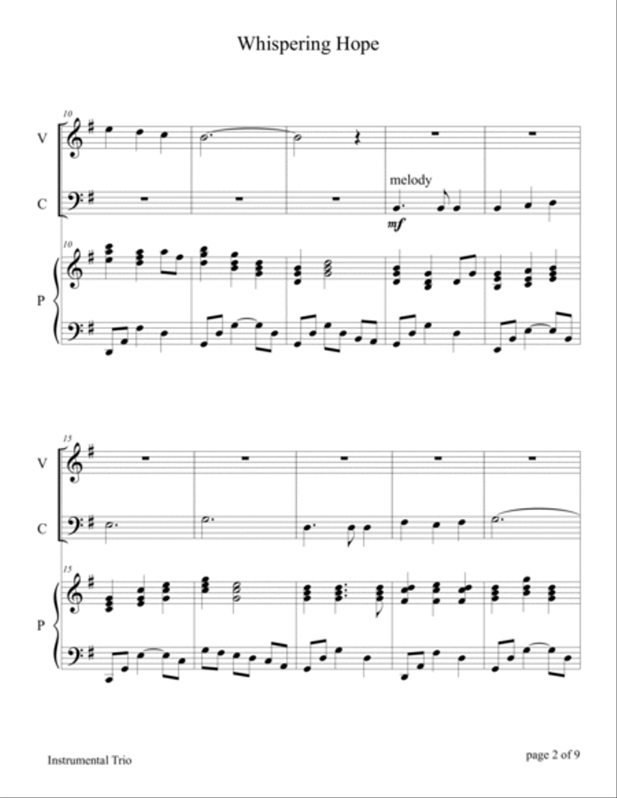 Whispering Hope (for Violin and Cello Duet with Piano Accompaniment) Piano Trio scores gallery preview page 5