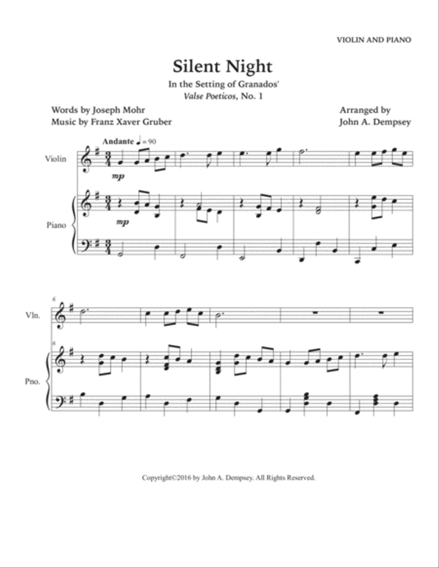 Silent Night (in G major): Violin and Piano Violin Solo scores gallery preview page 5