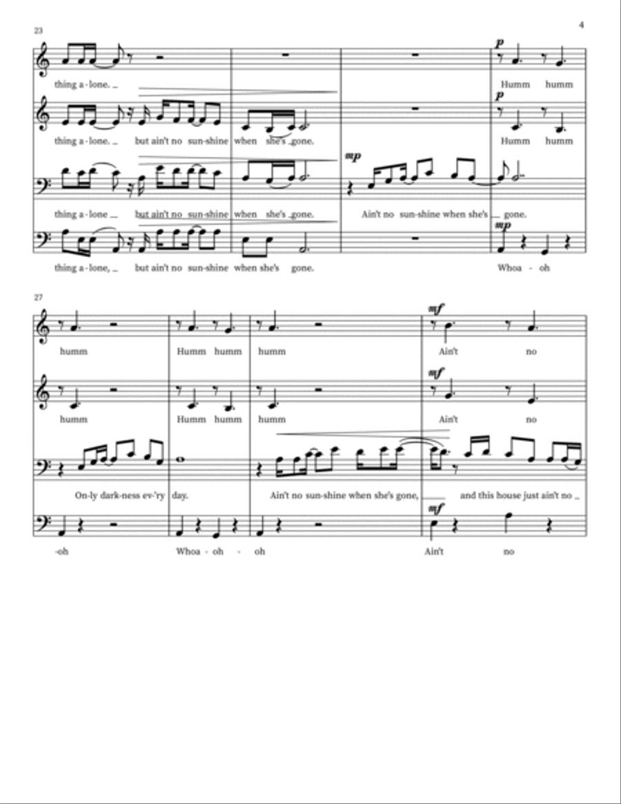 Ain't No Sunshine 4-Part scores gallery preview page 4