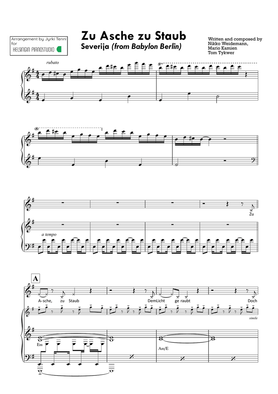 Zu Asche, Zu Staub Piano, Vocal scores gallery preview page 1
