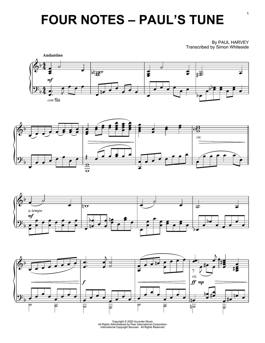 Four Notes - Paul's Tune Piano Solo scores gallery preview page 1