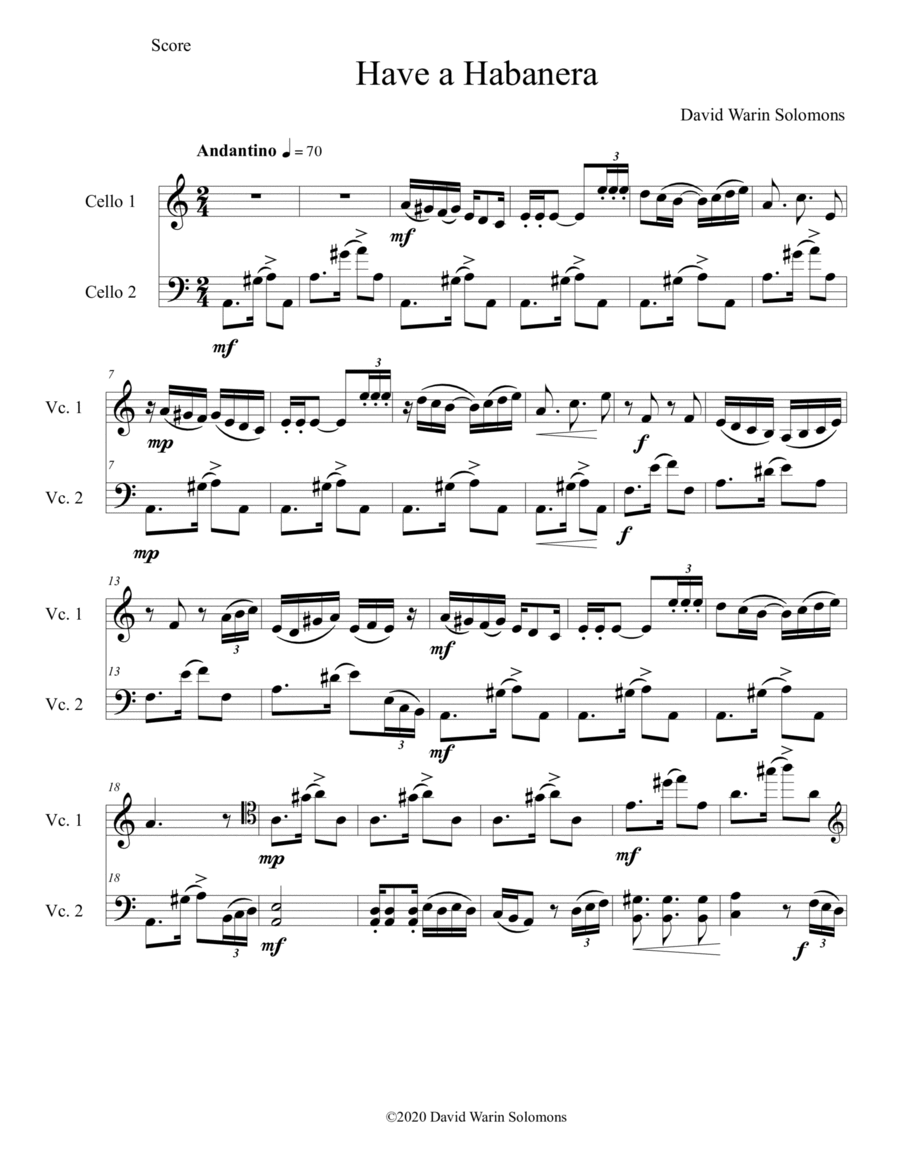 Have a Habanera for 2 cellos String Duet scores gallery preview page 1