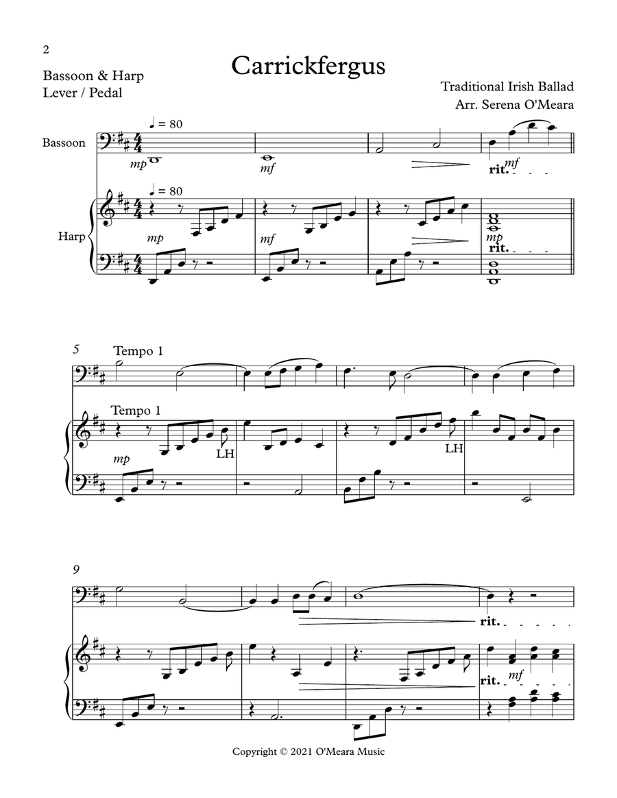 Carrickfergus Duet for Bassoon & Harp Bassoon scores gallery preview page 2