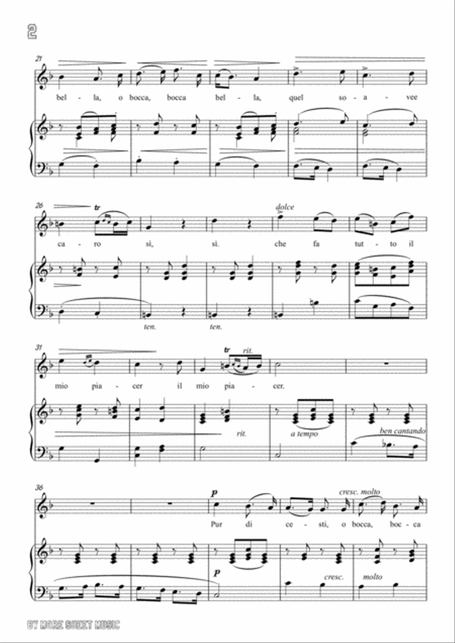 Lotti-Pur dicesti,o bocca bella in F Major,for Voice and Piano Voice Solo scores gallery preview page 4