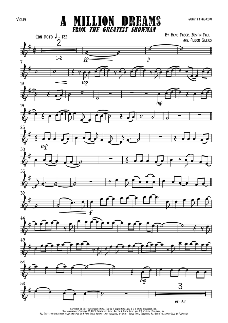 A Million Dreams A Million Dreams Violin Solo scores gallery preview page 1
