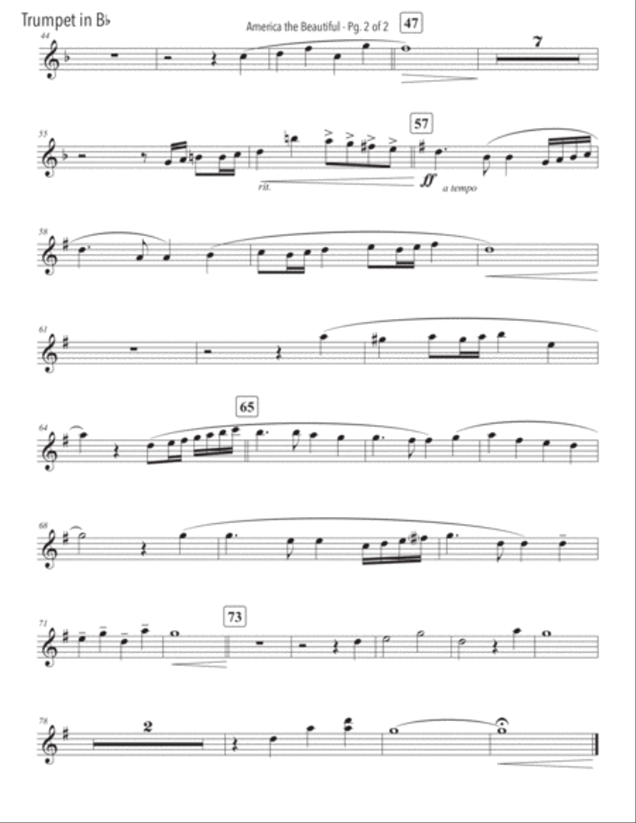 America the Beautiful Trumpet Solo and Organ - Advanced B-Flat Trumpet scores gallery preview page 3