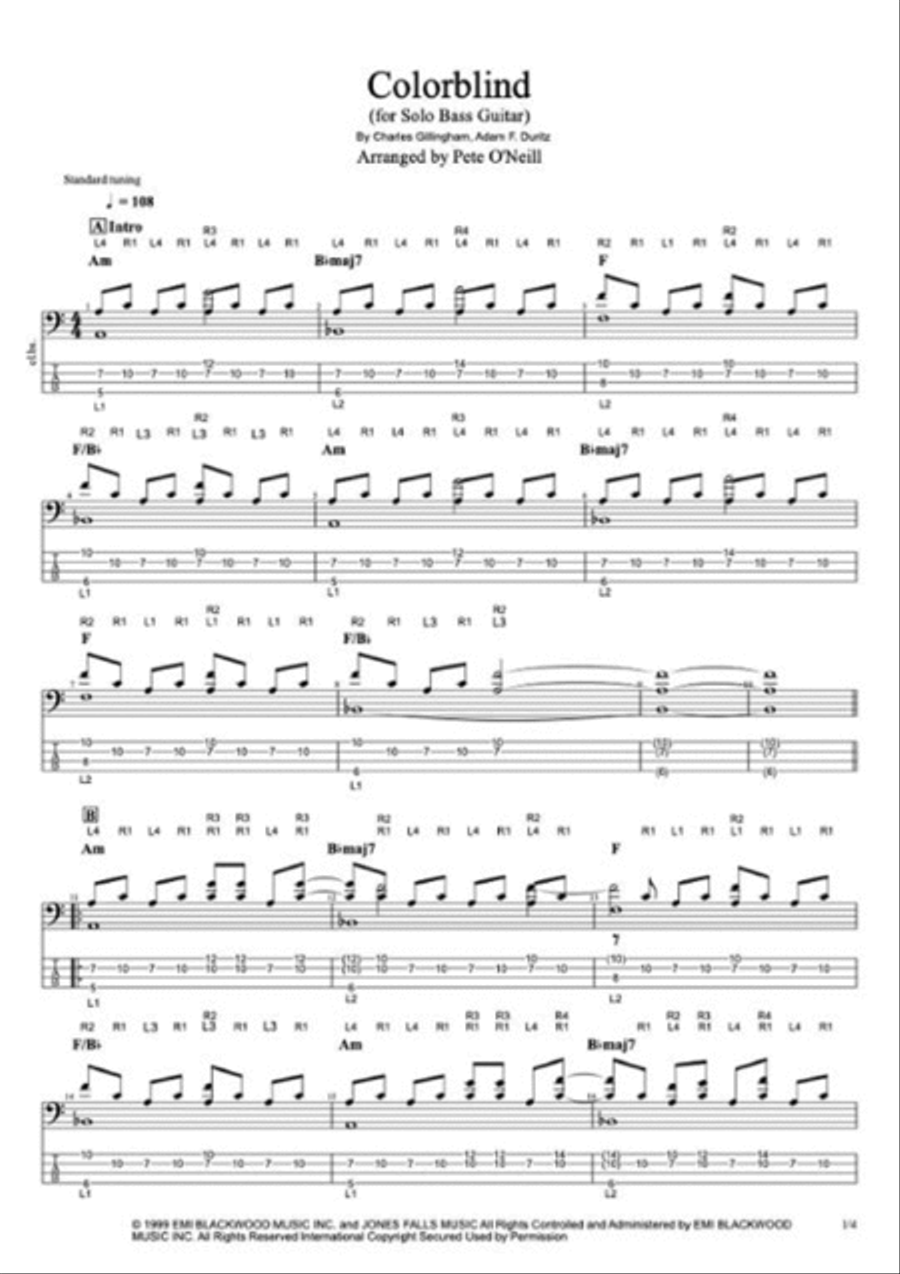 Colorblind Bass Guitar scores gallery preview page 2