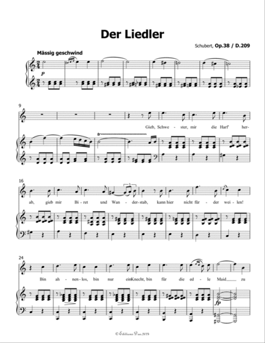 Der Liedler, by Schubert, Op.38(D.209), in a minor Voice scores gallery preview page 3