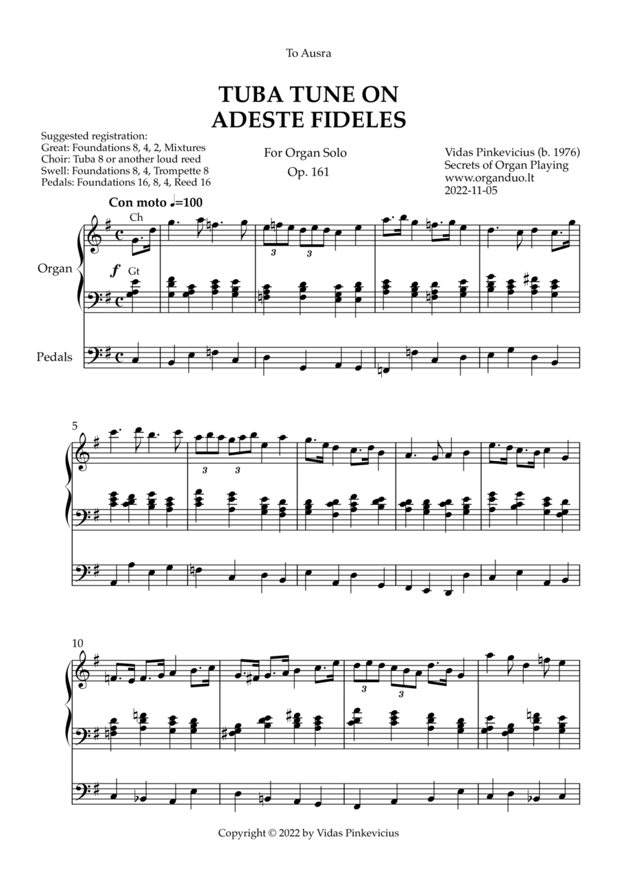 Tuba Tune on Adeste Fideles, Op. 161 (Organ Solo) by Vidas Pinkevicius Tuba scores gallery preview page 1