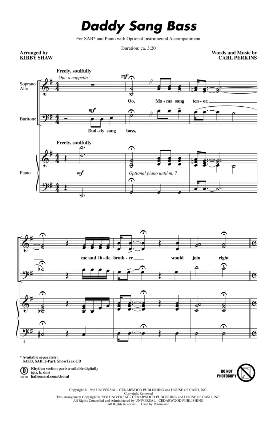 Daddy Sang Bass 3-Part scores gallery preview page 1