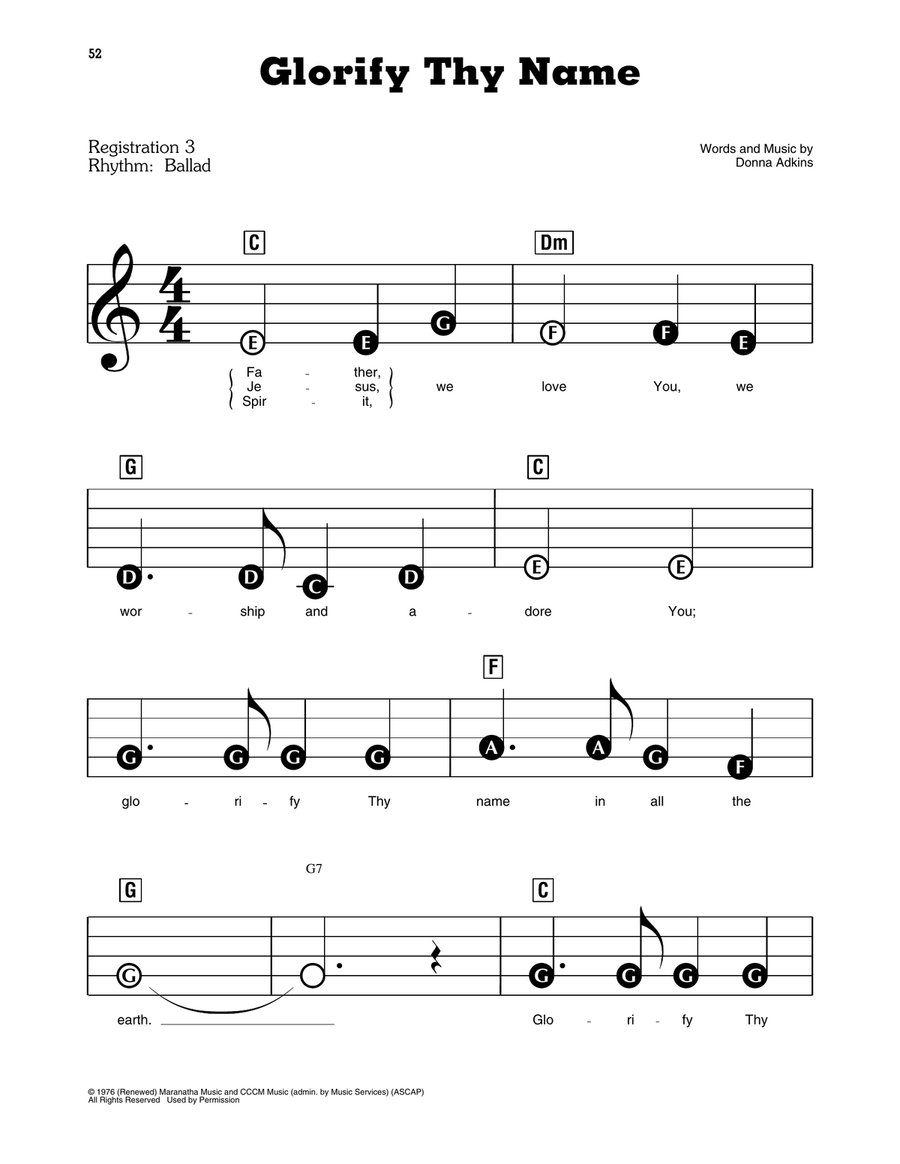 Glorify Thy Name Electronic Keyboard scores gallery preview page 1
