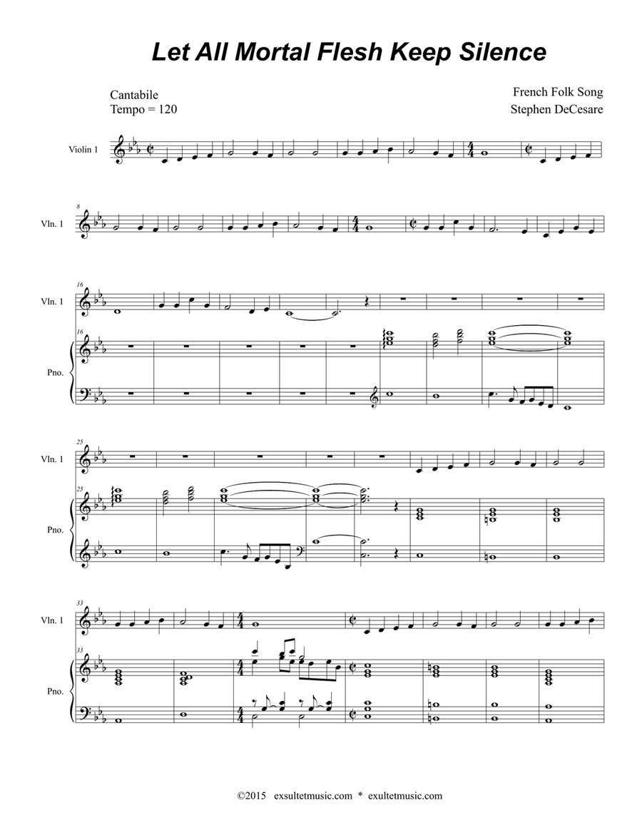 Let All Mortal Flesh Keep Silence (String Quartet and Piano - Alternate Version) String Quartet scores gallery preview page 1