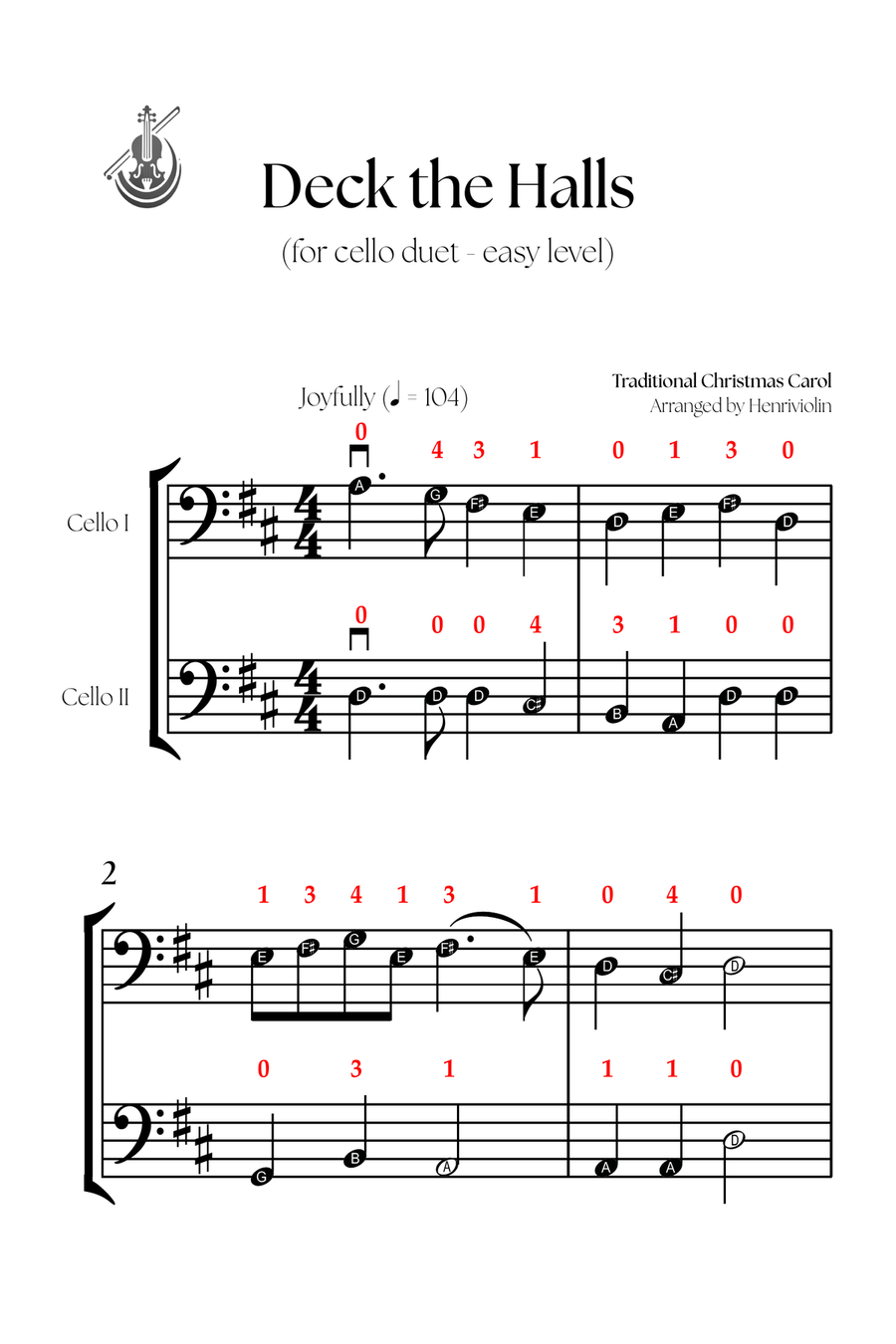 Deck the Halls (CELLO DUET - EASY LEVEL) String Duet scores gallery preview page 2