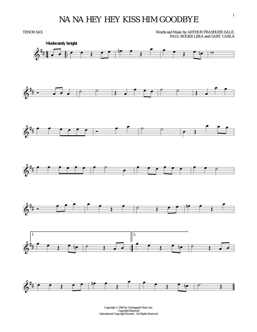 Na Na Hey Hey Kiss Him Goodbye Tenor Saxophone scores gallery preview page 1