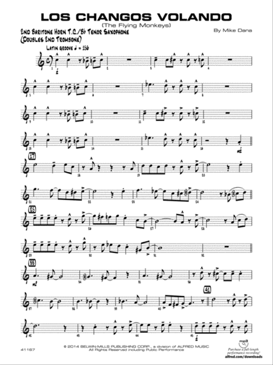 Los changos volando: 2nd Baritone T.C. Jazz Ensemble scores gallery preview page 1