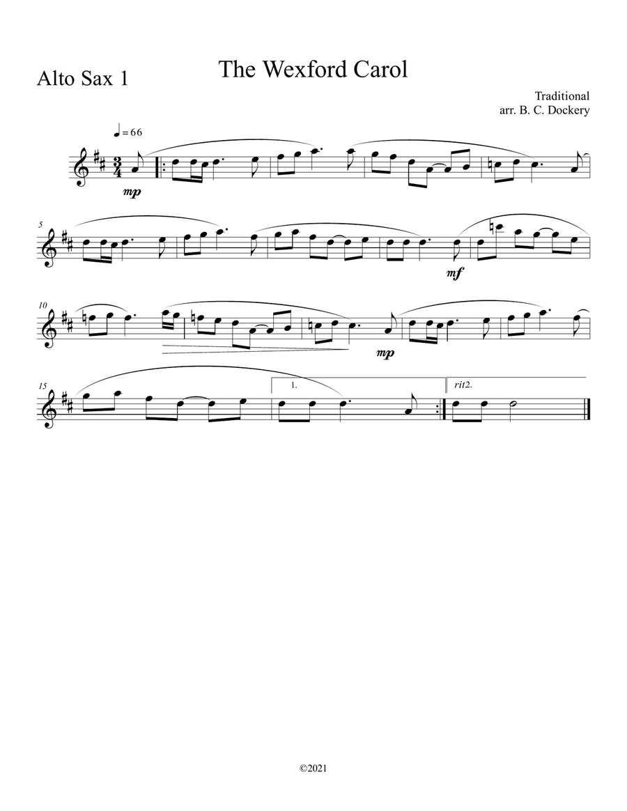 The Wexford Carol (Alto Sax Duet with Piano Accompaniment) Woodwind Duet scores gallery preview page 3