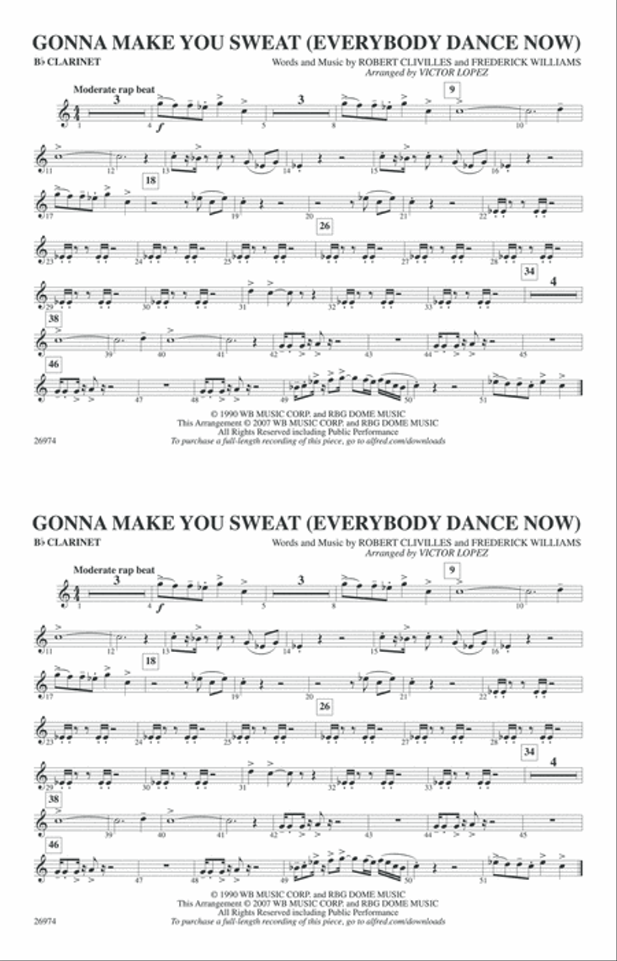 Gonna Make You Sweat (Everybody Dance Now): 1st B-flat Clarinet Marching Band scores gallery preview page 1