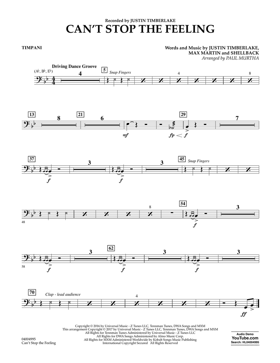 Can't Stop the Feeling - Timpani Concert Band scores gallery preview page 1