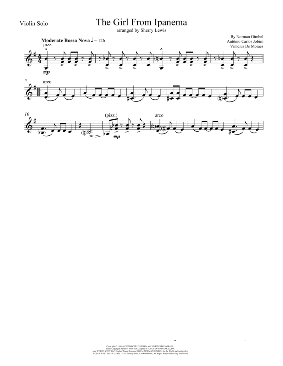 The Girl From Ipanema (garôta De Ipanema) Violin Solo scores gallery preview page 1