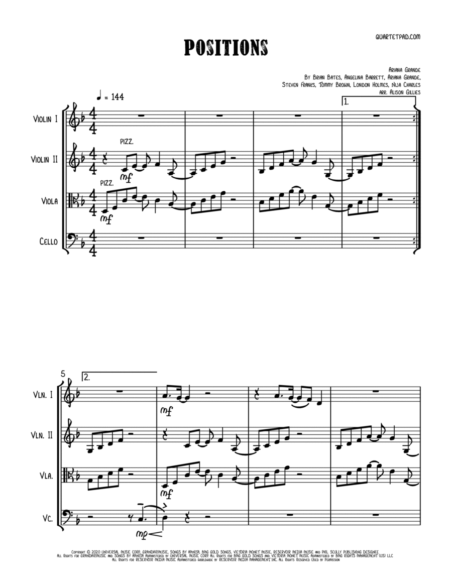 Positions String Quartet scores gallery preview page 1