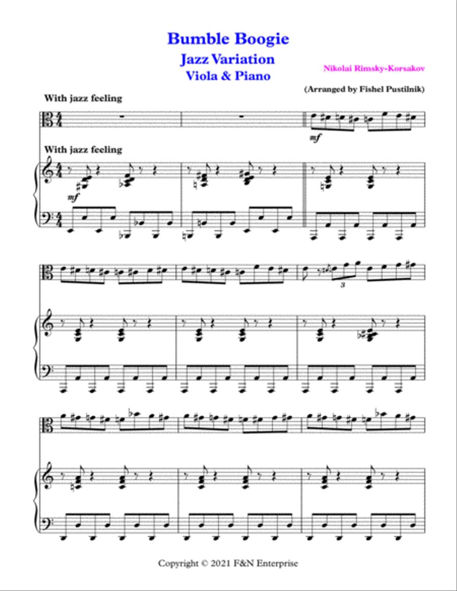 "Bumble Boogie Jazz Variation"-Piano Background Track for Viola and Piano-Video image number null