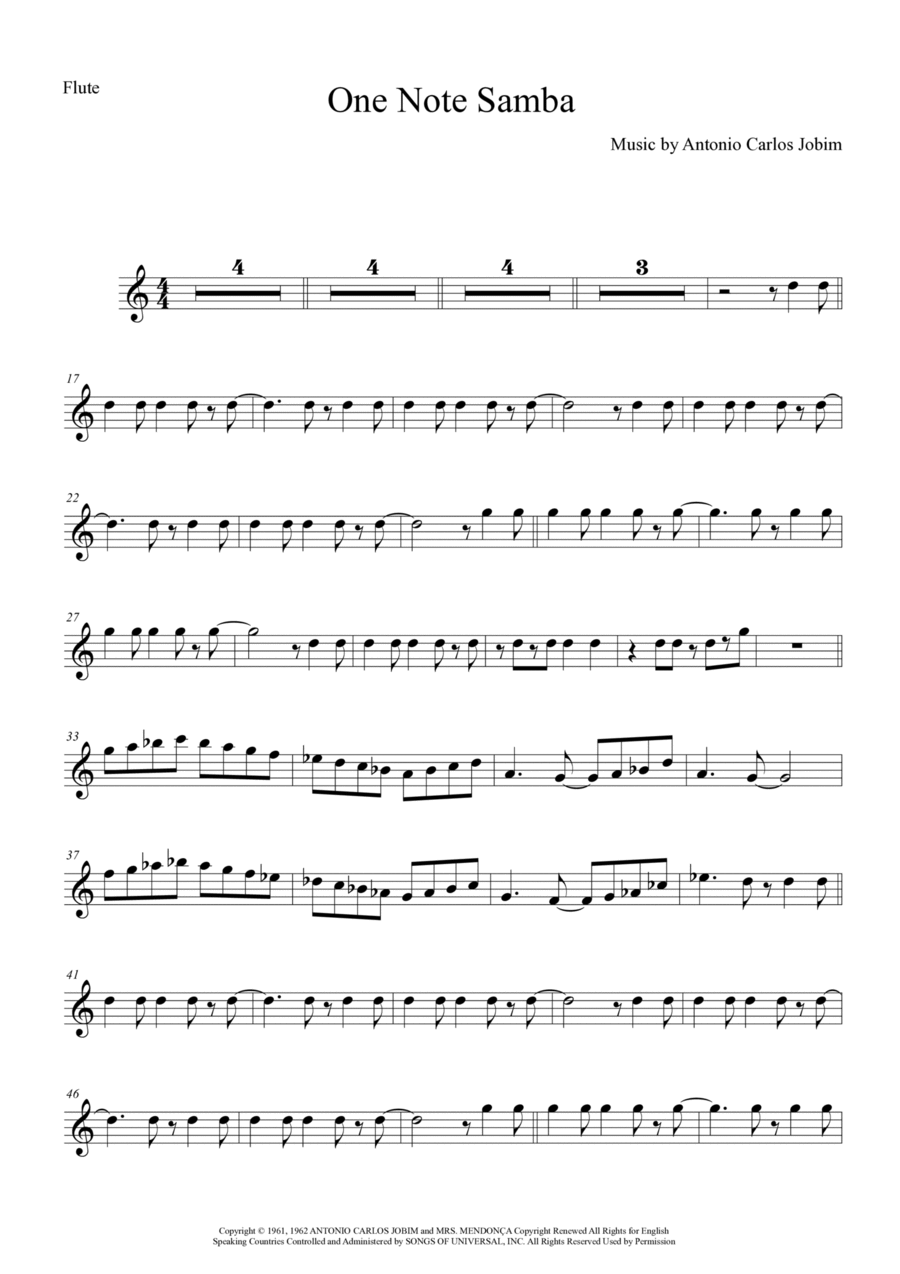 One Note Samba (samba De Uma Nota So) Flute Solo scores gallery preview page 1