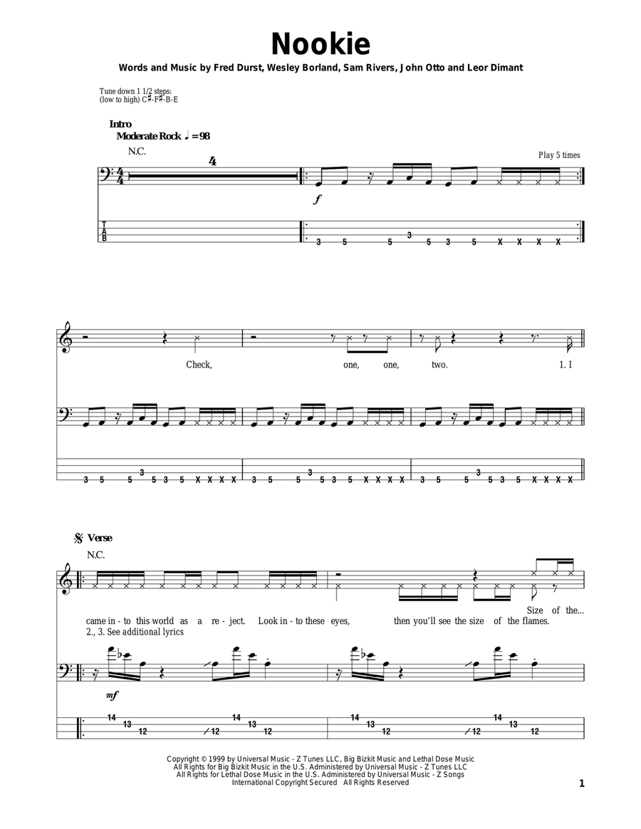Nookie Bass Guitar Tablature scores gallery preview page 1