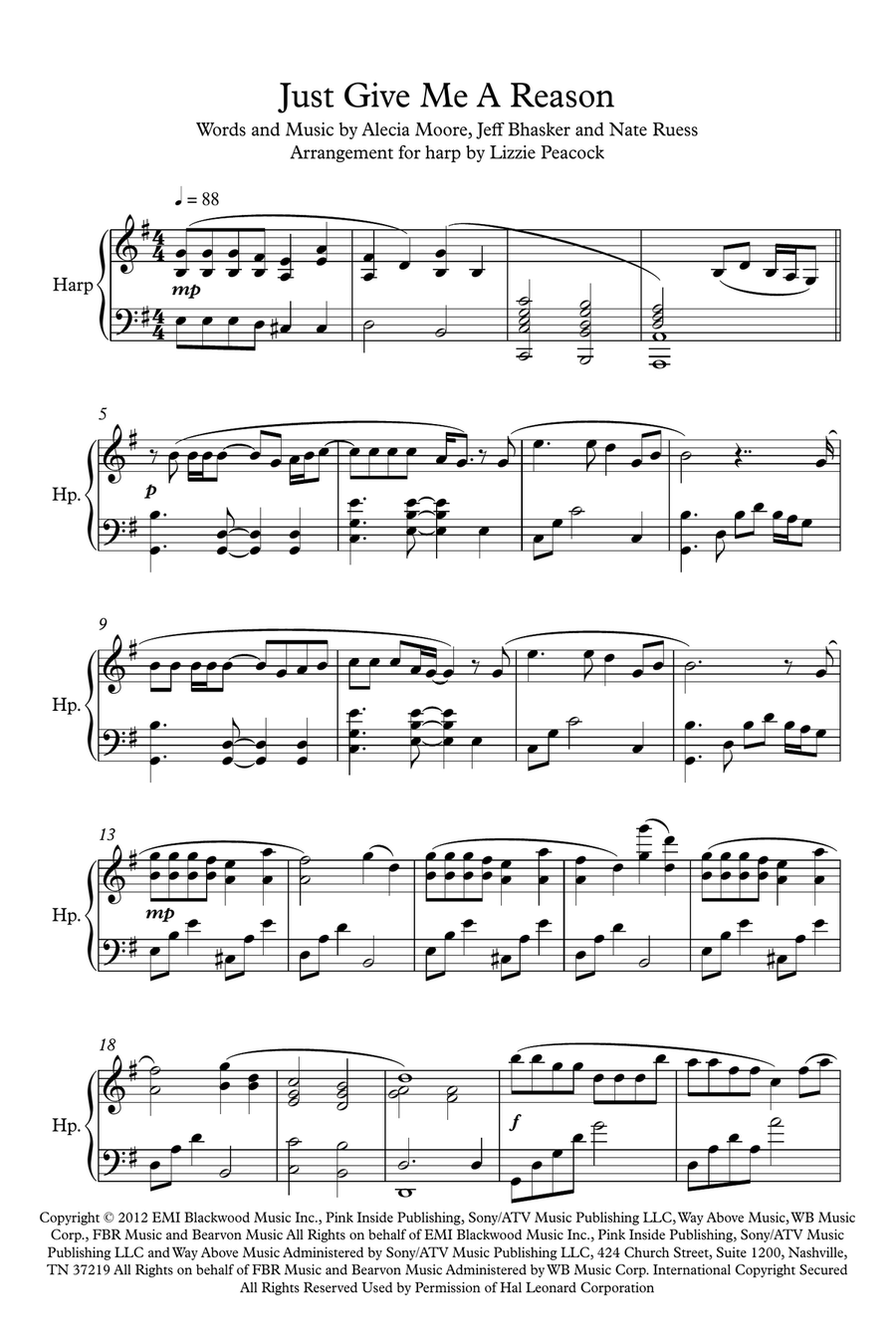 Just Give Me A Reason Harp scores gallery preview page 1