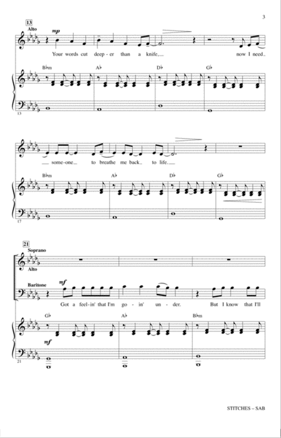 Stitches (arr. Jacob Narverud) 3-Part scores gallery preview page 2