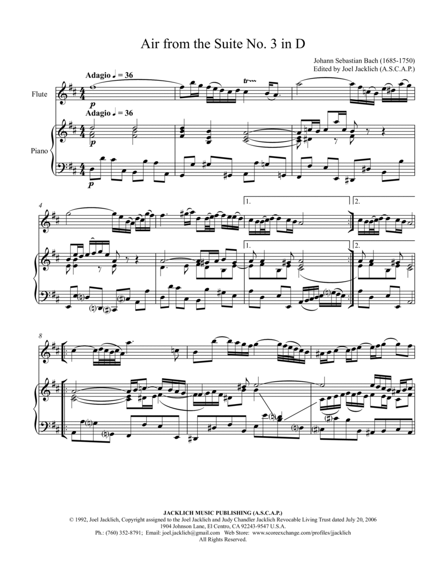 Air from the Third Orchestral Suite (Air on a G String) Chamber Music scores gallery preview page 1