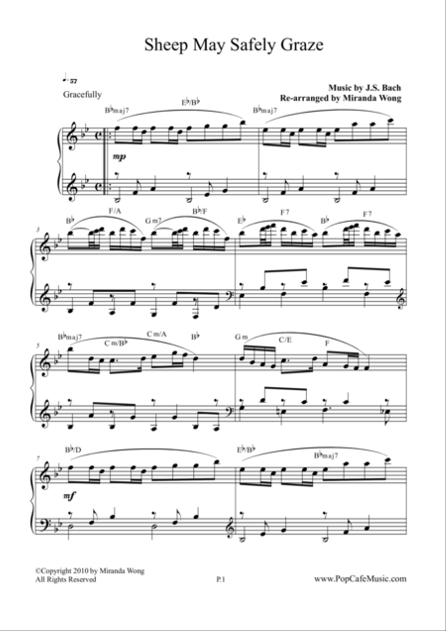 Sheep May Safely Graze in Bb - Classical Piano Solo (Elegant Version) Piano Solo scores gallery preview page 1