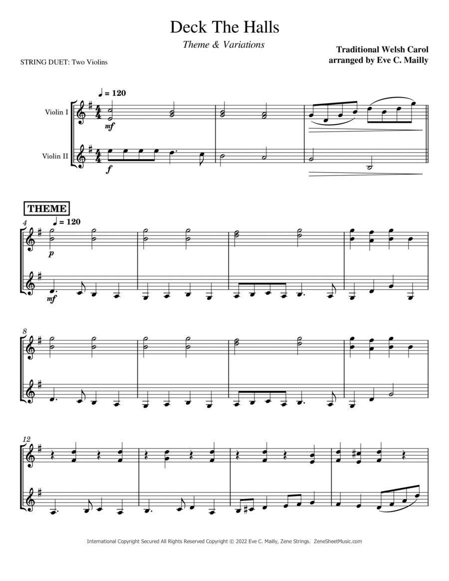 Deck the Halls - Duet for Two Violins String Duet scores gallery preview page 1