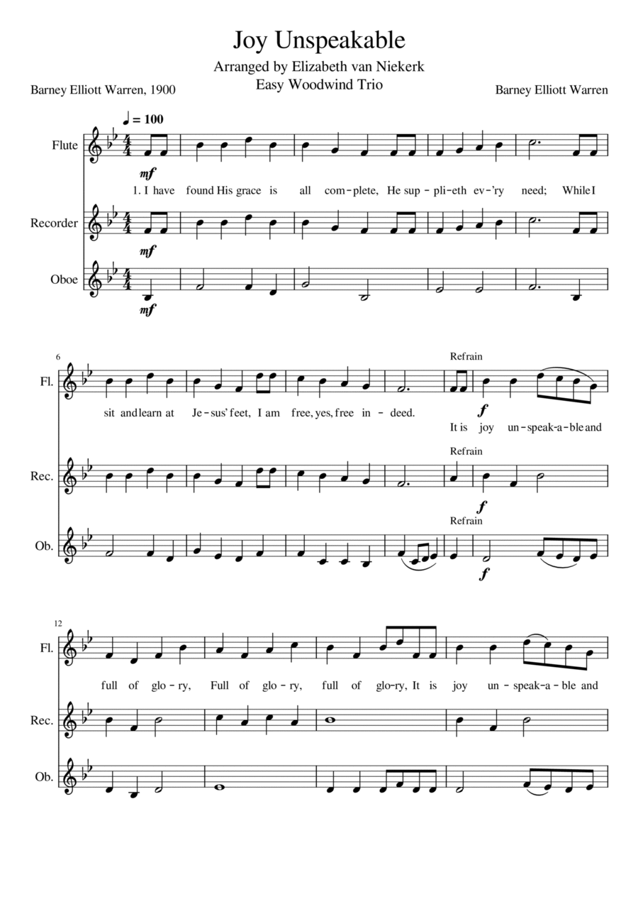 Joy Unspeakable Joy Unspeakable Woodwind Trio scores gallery preview page 1