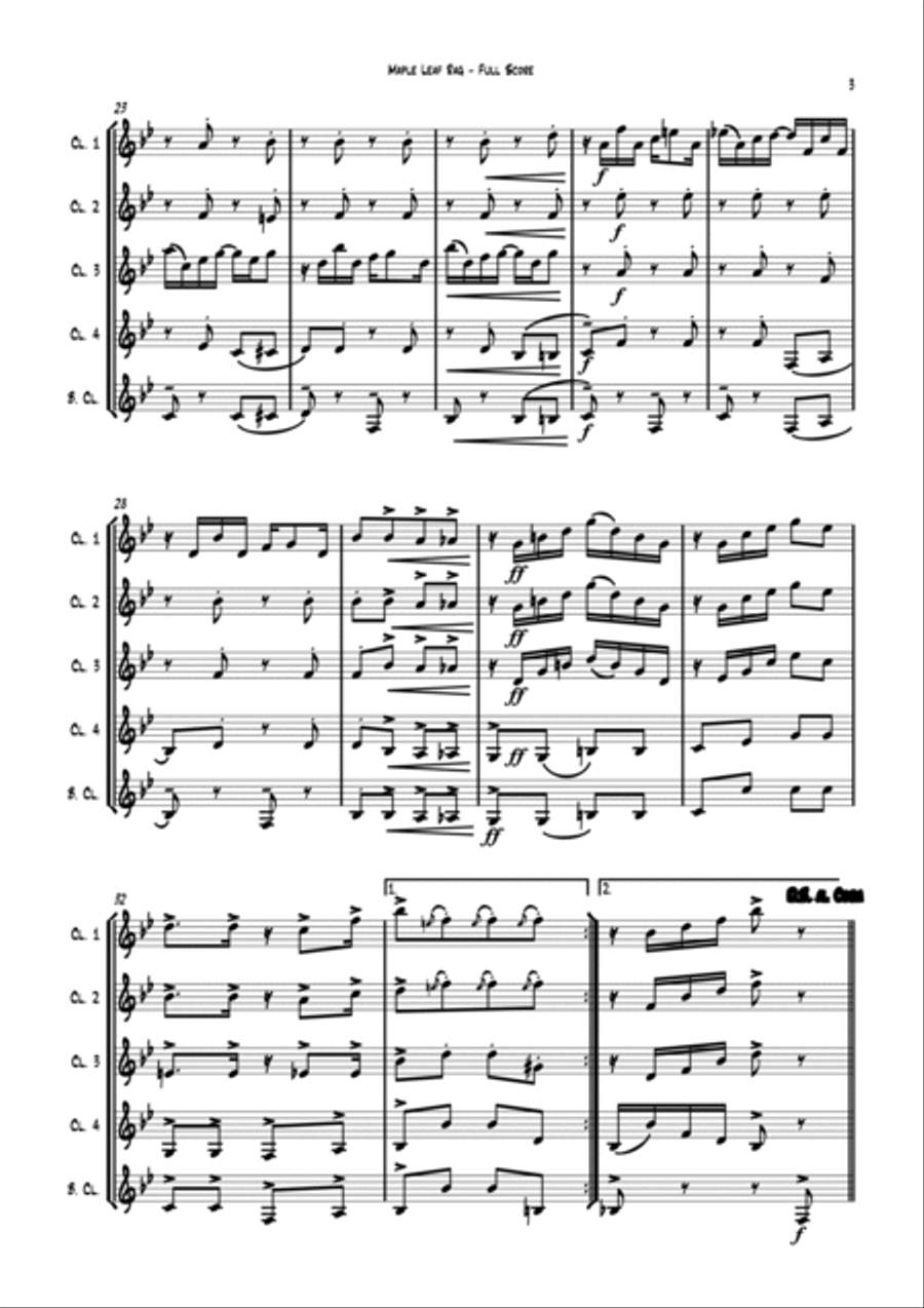 Maple Leaf Rag - for Clarinet Quintet (4Bb & Bass Clarinet) arr. Carson Yu Clarinet Quintet scores gallery preview page 6
