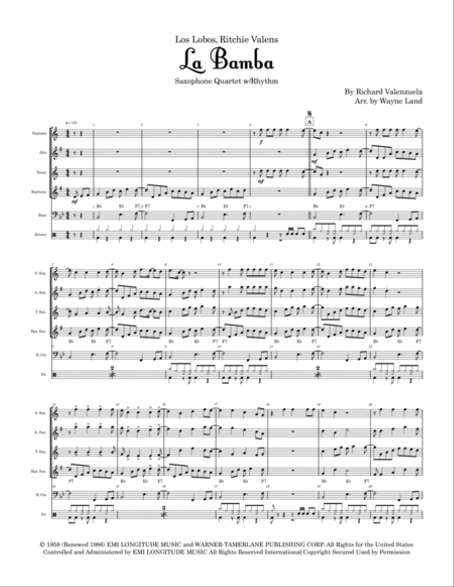 La Bamba Saxophone Quartet scores gallery preview page 2